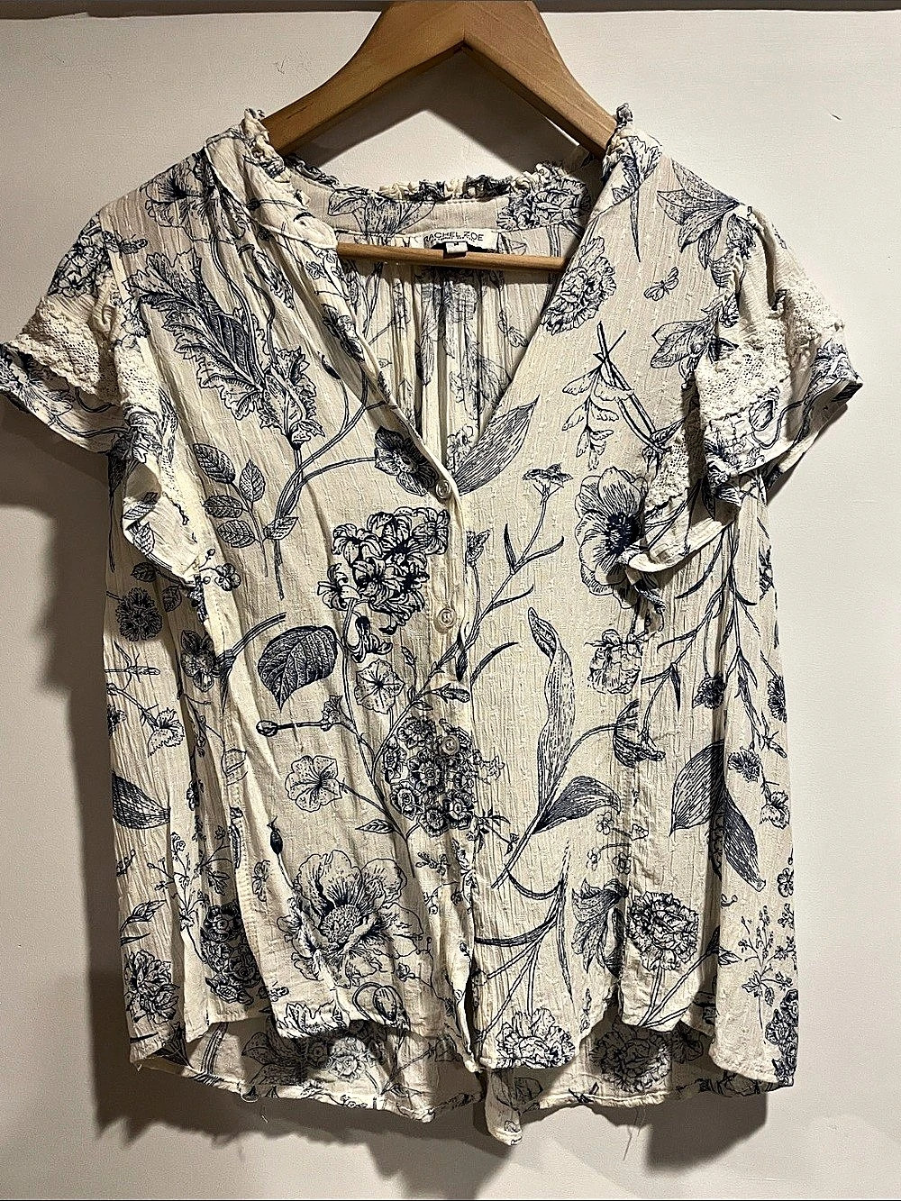 Rachel Zoe coastal cowgirl Floral Blouse in Cream & Blue lightweight boho chic